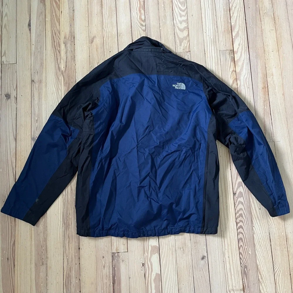 The North Face HyVent Rain Jacket Mens Large Navy Black Colorblock Pit Zip Shell